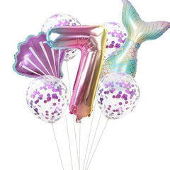 7pcs/lot Mermaid Party Balloons 32inch Number Foil Balloon Kids Birthday Party Decorations Baby Shower Decor Helium Globos