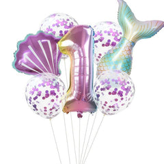 7pcs/lot Mermaid Party Balloons 32inch Number Foil Balloon Kids Birthday Party Decorations Baby Shower Decor Helium Globos
