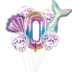 7pcs/lot Mermaid Party Balloons 32inch Number Foil Balloon Kids Birthday Party Decorations Baby Shower Decor Helium Globos