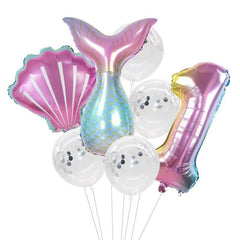 7pcs/lot Mermaid Party Balloons 32inch Number Foil Balloon Kids Birthday Party Decorations Baby Shower Decor Helium Globos