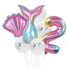 7pcs/lot Mermaid Party Balloons 32inch Number Foil Balloon Kids Birthday Party Decorations Baby Shower Decor Helium Globos