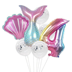 7pcs/lot Mermaid Party Balloons 32inch Number Foil Balloon Kids Birthday Party Decorations Baby Shower Decor Helium Globos