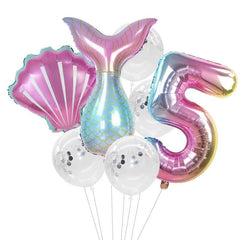 7pcs/lot Mermaid Party Balloons 32inch Number Foil Balloon Kids Birthday Party Decorations Baby Shower Decor Helium Globos