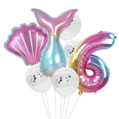 7pcs/lot Mermaid Party Balloons 32inch Number Foil Balloon Kids Birthday Party Decorations Baby Shower Decor Helium Globos
