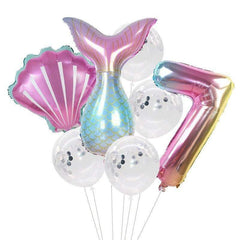 7pcs/lot Mermaid Party Balloons 32inch Number Foil Balloon Kids Birthday Party Decorations Baby Shower Decor Helium Globos