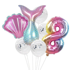 7pcs/lot Mermaid Party Balloons 32inch Number Foil Balloon Kids Birthday Party Decorations Baby Shower Decor Helium Globos