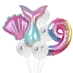 7pcs/lot Mermaid Party Balloons 32inch Number Foil Balloon Kids Birthday Party Decorations Baby Shower Decor Helium Globos
