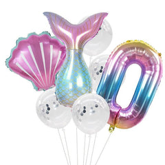 7pcs/lot Mermaid Party Balloons 32inch Number Foil Balloon Kids Birthday Party Decorations Baby Shower Decor Helium Globos