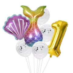 7pcs/lot Mermaid Party Balloons 32inch Number Foil Balloon Kids Birthday Party Decorations Baby Shower Decor Helium Globos