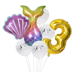 7pcs/lot Mermaid Party Balloons 32inch Number Foil Balloon Kids Birthday Party Decorations Baby Shower Decor Helium Globos