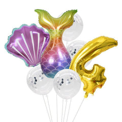 7pcs/lot Mermaid Party Balloons 32inch Number Foil Balloon Kids Birthday Party Decorations Baby Shower Decor Helium Globos