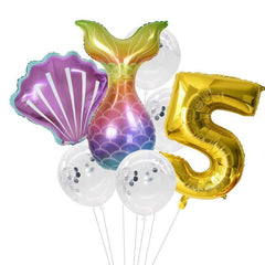 7pcs/lot Mermaid Party Balloons 32inch Number Foil Balloon Kids Birthday Party Decorations Baby Shower Decor Helium Globos