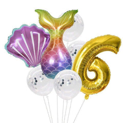 7pcs/lot Mermaid Party Balloons 32inch Number Foil Balloon Kids Birthday Party Decorations Baby Shower Decor Helium Globos