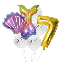 7pcs/lot Mermaid Party Balloons 32inch Number Foil Balloon Kids Birthday Party Decorations Baby Shower Decor Helium Globos