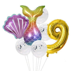 7pcs/lot Mermaid Party Balloons 32inch Number Foil Balloon Kids Birthday Party Decorations Baby Shower Decor Helium Globos