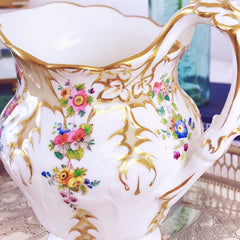 Antique Ridgway foliage shape milk jug, handpainted flowers