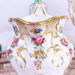 Antique Ridgway foliage shape milk jug, handpainted flowers