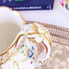 Antique Ridgway foliage shape milk jug, handpainted flowers