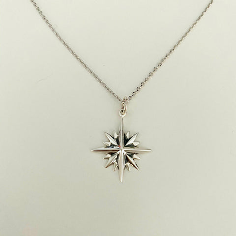 test North Star necklace, star silver pendant, 16 point star necklace, starburst