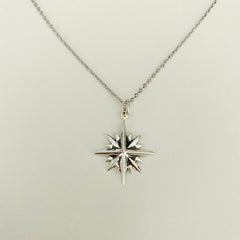 test North Star necklace, star silver pendant, 16 point star necklace, starburst