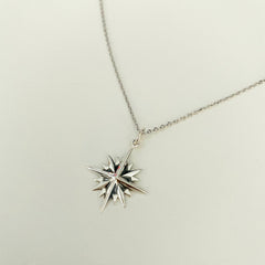 test North Star necklace, star silver pendant, 16 point star necklace, starburst