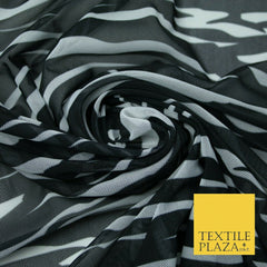 Black & White Waves Zebra Animal Print Power Mesh Net Stretch Dress Fabric 4313