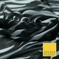 Black & White Waves Zebra Animal Print Power Mesh Net Stretch Dress Fabric 4313