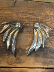 Large Taxco Sterling Silver Wings Earrings Mid Century Statement Jewelry 2 inch