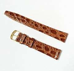 Mens Vintage Old Stock Crocodile Brown Tan Genuine Leather Watch Strap - 16mm