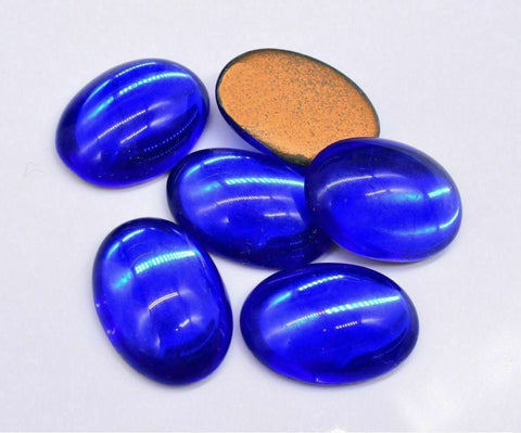 Test vintage oval deep blue foiled cabochon 18 x 25 mm germany