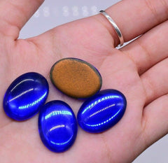 Test vintage oval deep blue foiled cabochon 18 x 25 mm germany