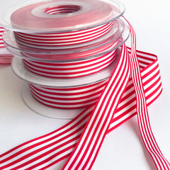 Red & White Stripe Ribbon - 3 Widths 9mm 16mm 25mm - Choose Length or Full Roll