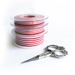 Red & White Stripe Ribbon - 3 Widths 9mm 16mm 25mm - Choose Length or Full Roll