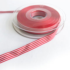 Red & White Stripe Ribbon - 3 Widths 9mm 16mm 25mm - Choose Length or Full Roll