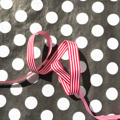 Red & White Stripe Ribbon - 3 Widths 9mm 16mm 25mm - Choose Length or Full Roll
