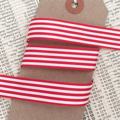 Red & White Stripe Ribbon - 3 Widths 9mm 16mm 25mm - Choose Length or Full Roll