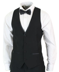 Mens 3 piece black classic satin tuxedo dinner suit tailored fit wedding prom
