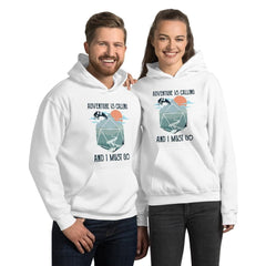 Adventure is calling and i must go hoodie premium unisex dragon d20 sunrise cute dnd hoodie gift for ttrpg gamers