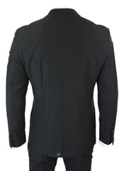 Mens 3 piece black classic satin tuxedo dinner suit tailored fit wedding prom
