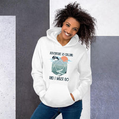 Adventure is calling and i must go hoodie premium unisex dragon d20 sunrise cute dnd hoodie gift for ttrpg gamers