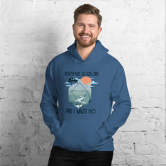 Adventure is calling and i must go hoodie premium unisex dragon d20 sunrise cute dnd hoodie gift for ttrpg gamers