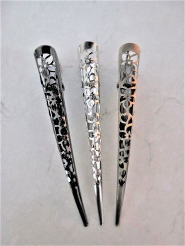 Dark silver bronze gold filigree flower alligator hair claw clip clamp