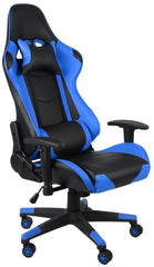 Poltrona Sedia Racing Gaming Ufficio Finta Pelle Girevole Reclinabile 180 Nero blu