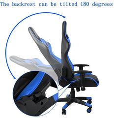 Poltrona Sedia Racing Gaming Ufficio Finta Pelle Girevole Reclinabile 180 Nero blu