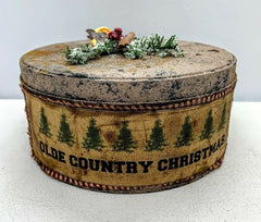 Christmas primitive early american  cinnamon dusted holiday tin pine greens