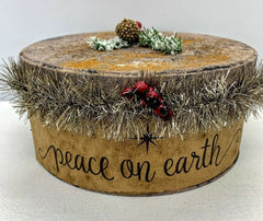 Christmas primitive early american  cinnamon dusted holiday tin pine greens