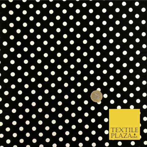 Black with small white polka dot spotted 100% cotton fabric dress craft rc363