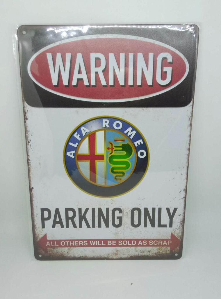 Retro blechschild "warning alfa romeo parking only" 30x20