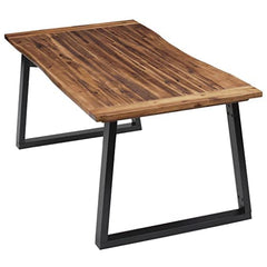 FloralStem Waney Edge Top Dining Table Industrial Style Solid Acacia Live Edge Wood Rustic Furniture Steel Legs, Black