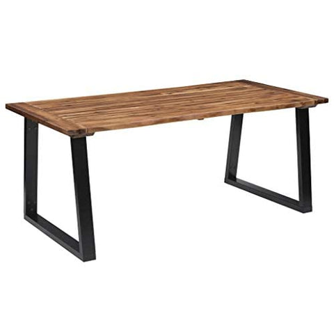 FloralStem Waney Edge Top Dining Table Industrial Style Solid Acacia Live Edge Wood Rustic Furniture Steel Legs, Black